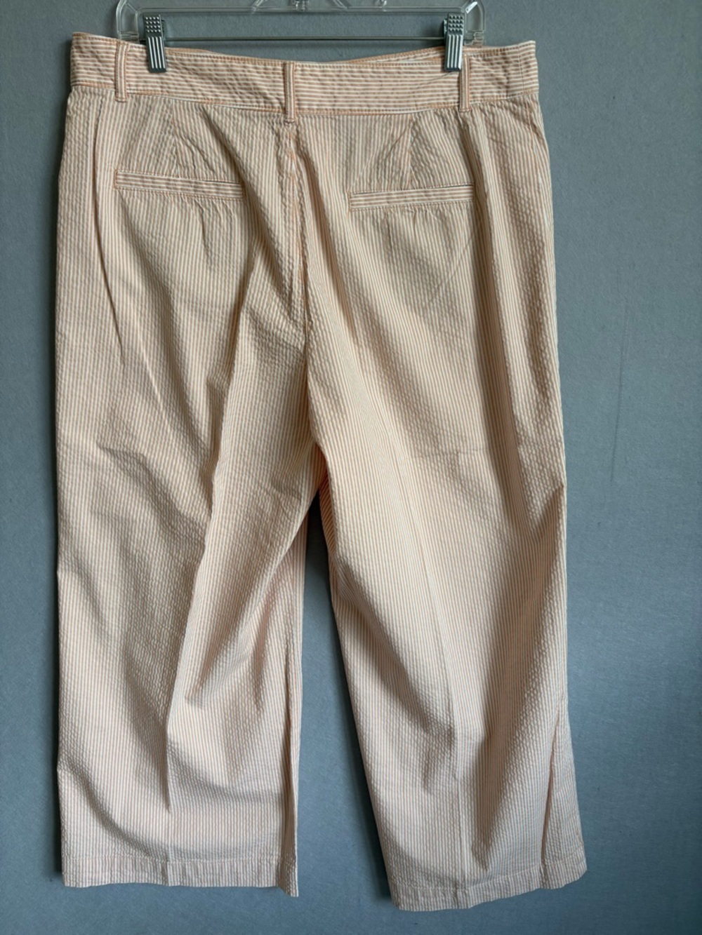 LOFT Palmer Wide Leg Cropped Pale Orange Seersucker Striped Chinos sz 14 - Picture 4 of 7